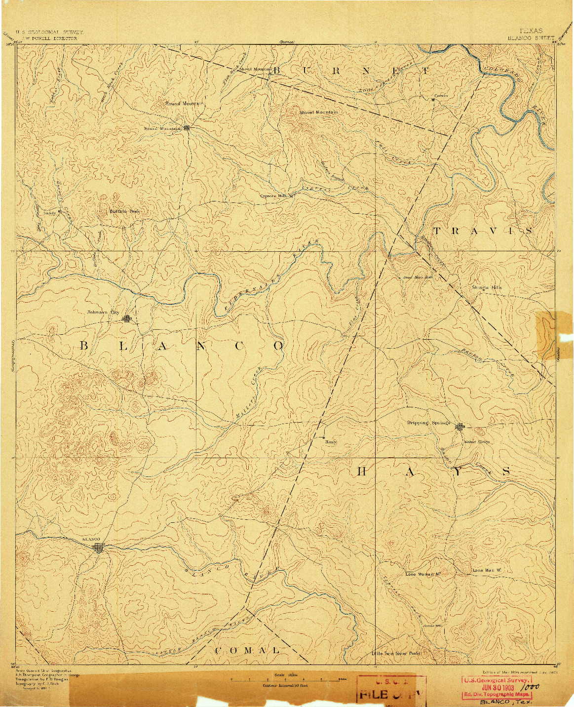 USGS 1:125000-SCALE QUADRANGLE FOR BLANCO, TX 1894
