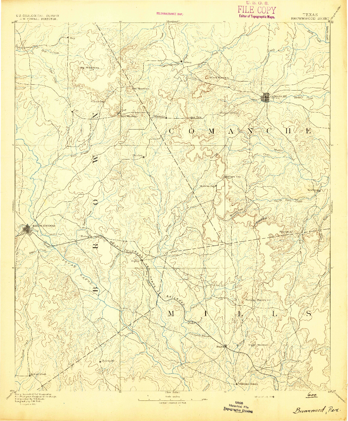 USGS 1:125000-SCALE QUADRANGLE FOR BROWNWOOD, TX 1894