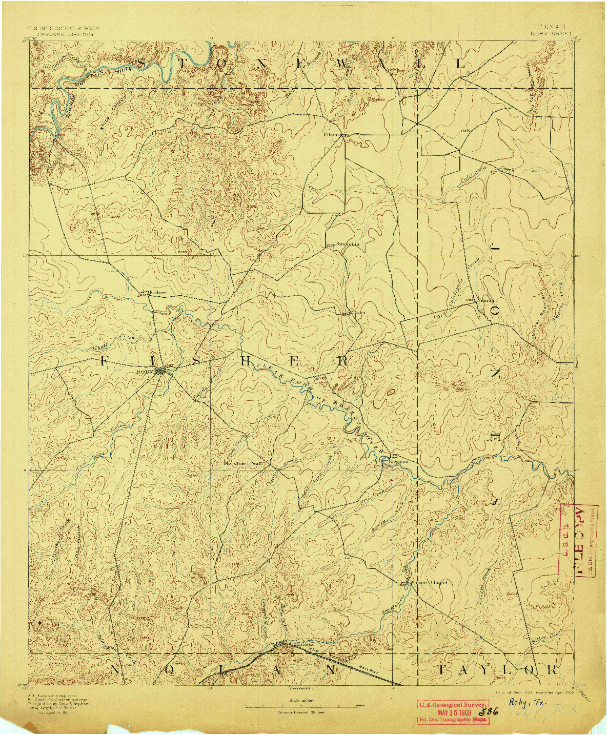 USGS 1:125000-SCALE QUADRANGLE FOR ROBY, TX 1893