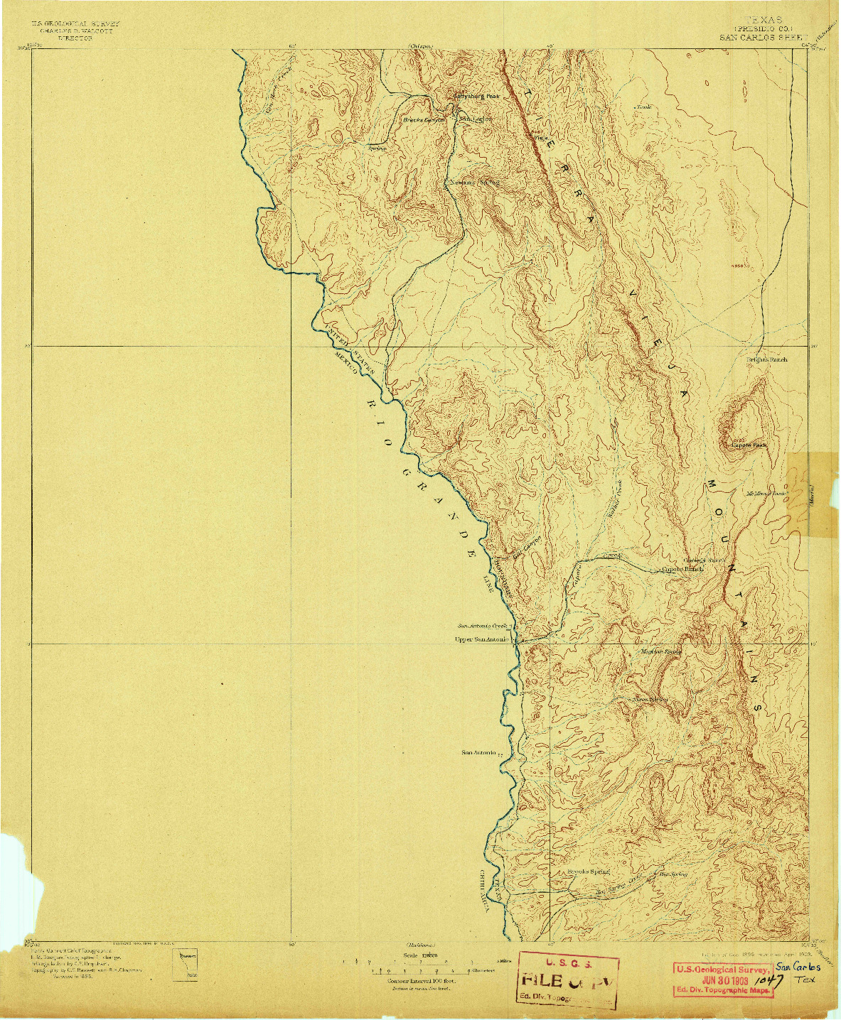 USGS 1:125000-SCALE QUADRANGLE FOR SAN CARLOS, TX 1896