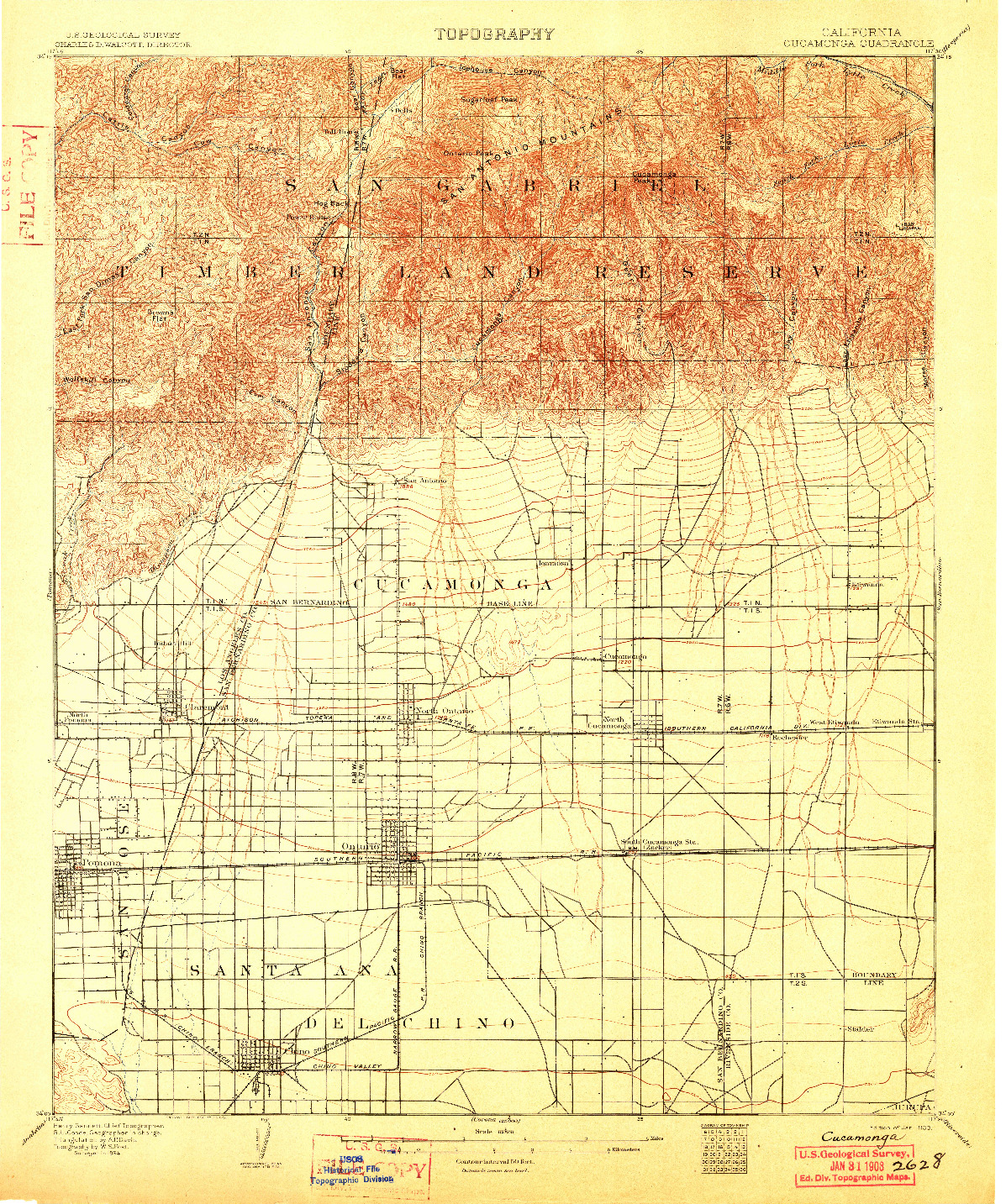 USGS 1:62500-SCALE QUADRANGLE FOR CUCAMONGA, CA 1903