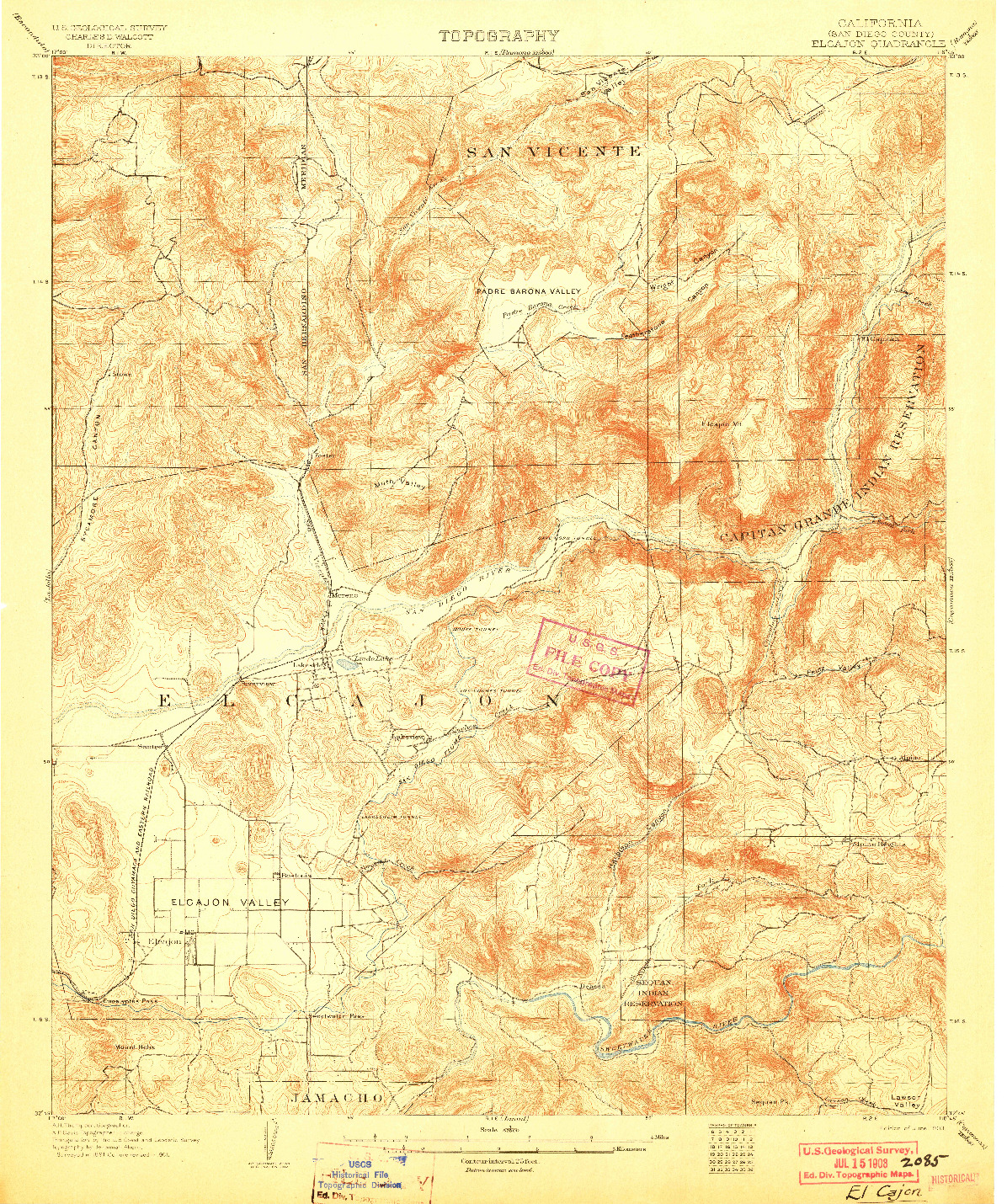 USGS 1:62500-SCALE QUADRANGLE FOR ELCAJON, CA 1903