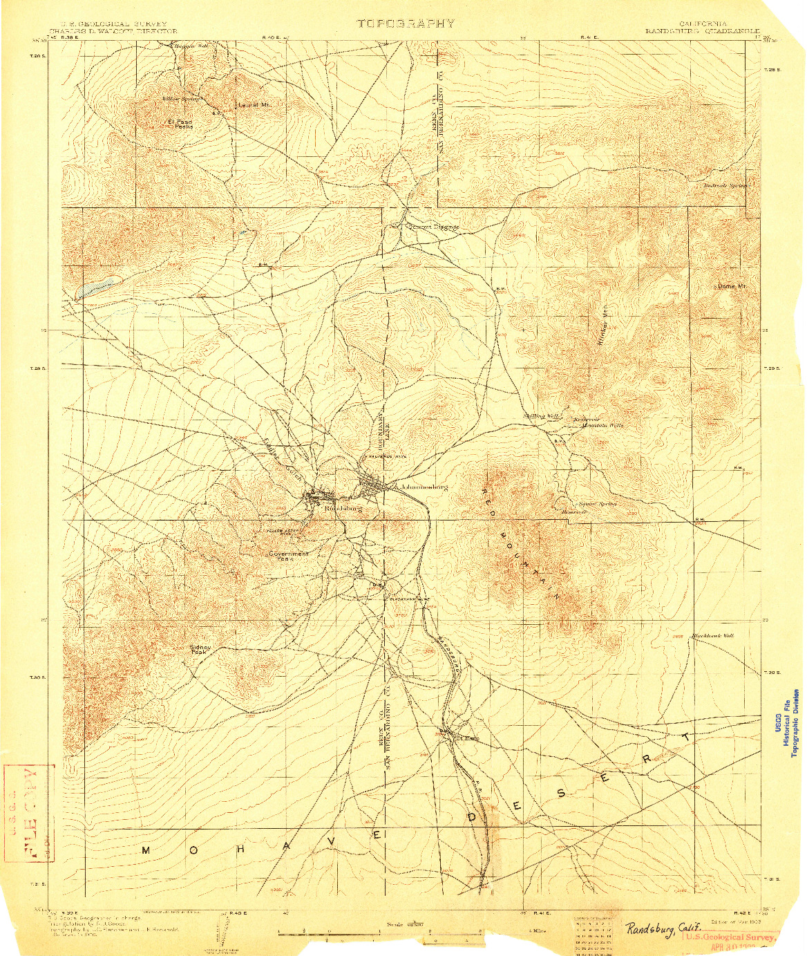 USGS 1:62500-SCALE QUADRANGLE FOR RANDSBURG, CA 1903