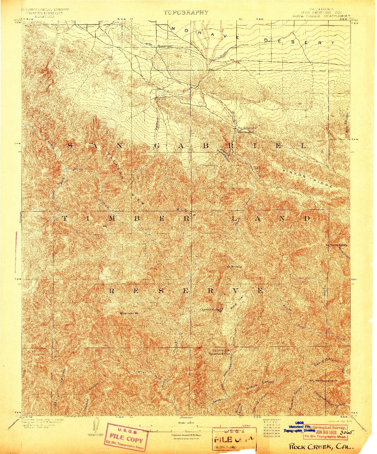 USGS 1:62500-SCALE QUADRANGLE FOR ROCK CREEK, CA 1903