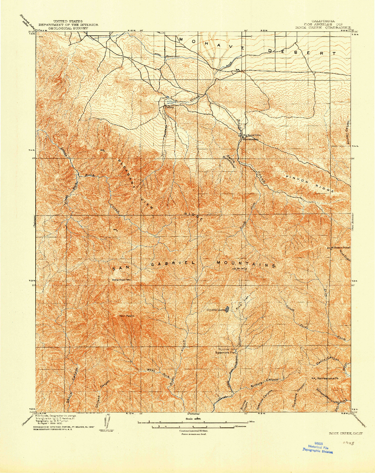 USGS 1:62500-SCALE QUADRANGLE FOR ROCK CREEK, CA 1903