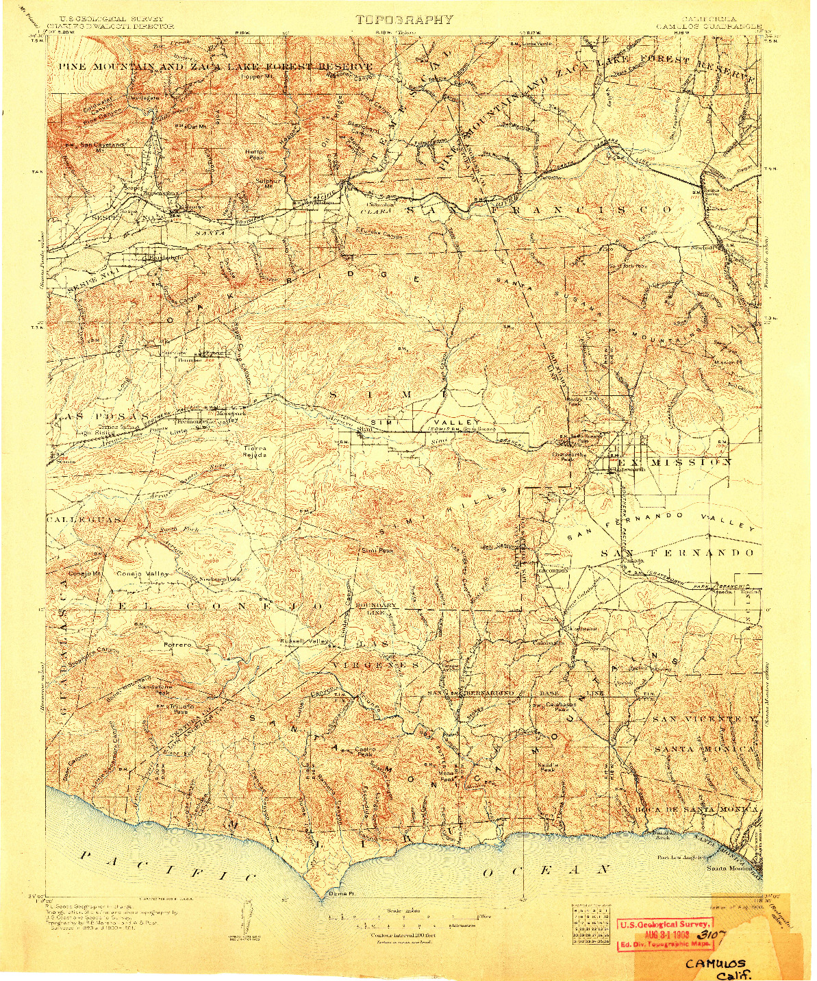 USGS 1:125000-SCALE QUADRANGLE FOR CAMULOS, CA 1903