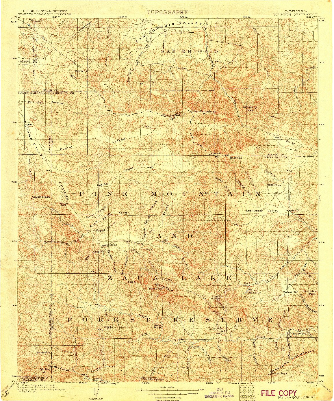 USGS 1:125000-SCALE QUADRANGLE FOR MT. PINOS, CA 1903