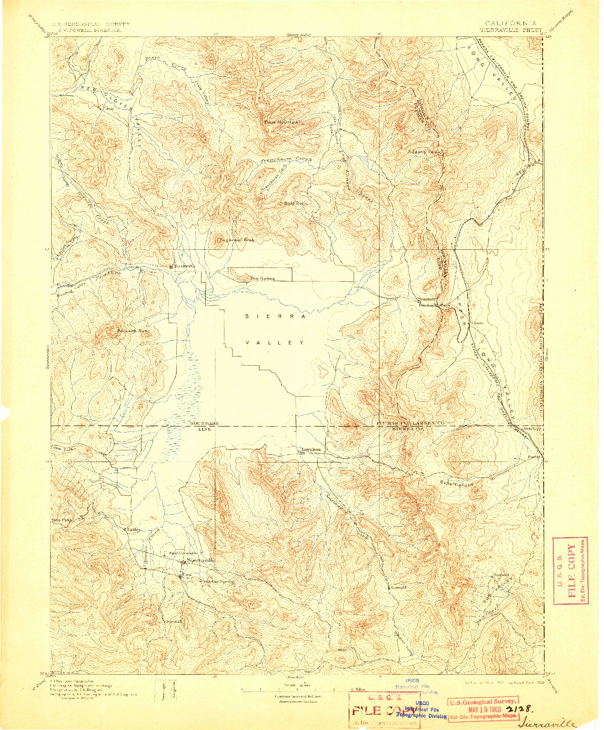 USGS 1:125000-SCALE QUADRANGLE FOR SIERRAVILLE, CA 1894