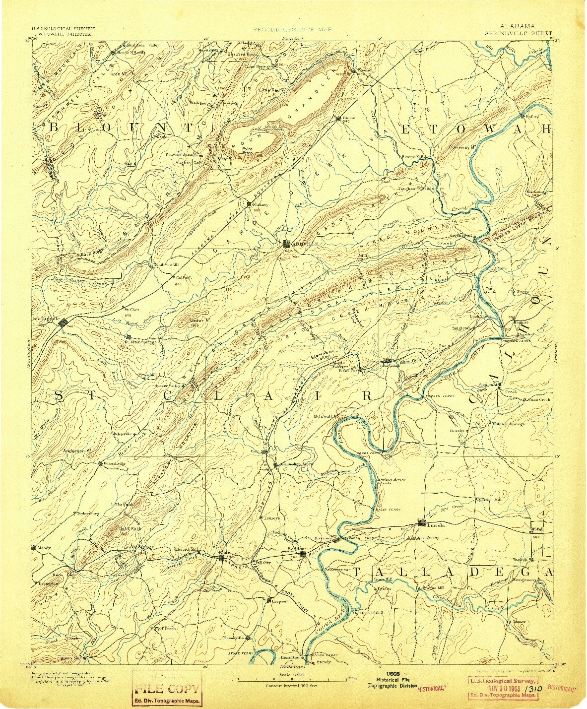 USGS 1:125000-SCALE QUADRANGLE FOR SPRINGVILLE, AL 1892