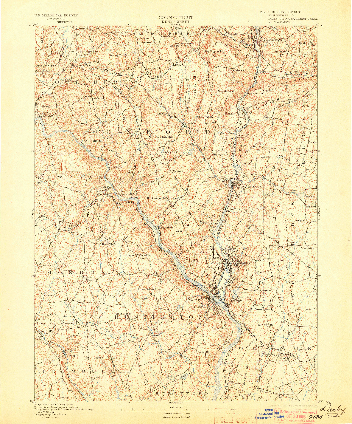 USGS 1:62500-SCALE QUADRANGLE FOR DERBY, CT 1893