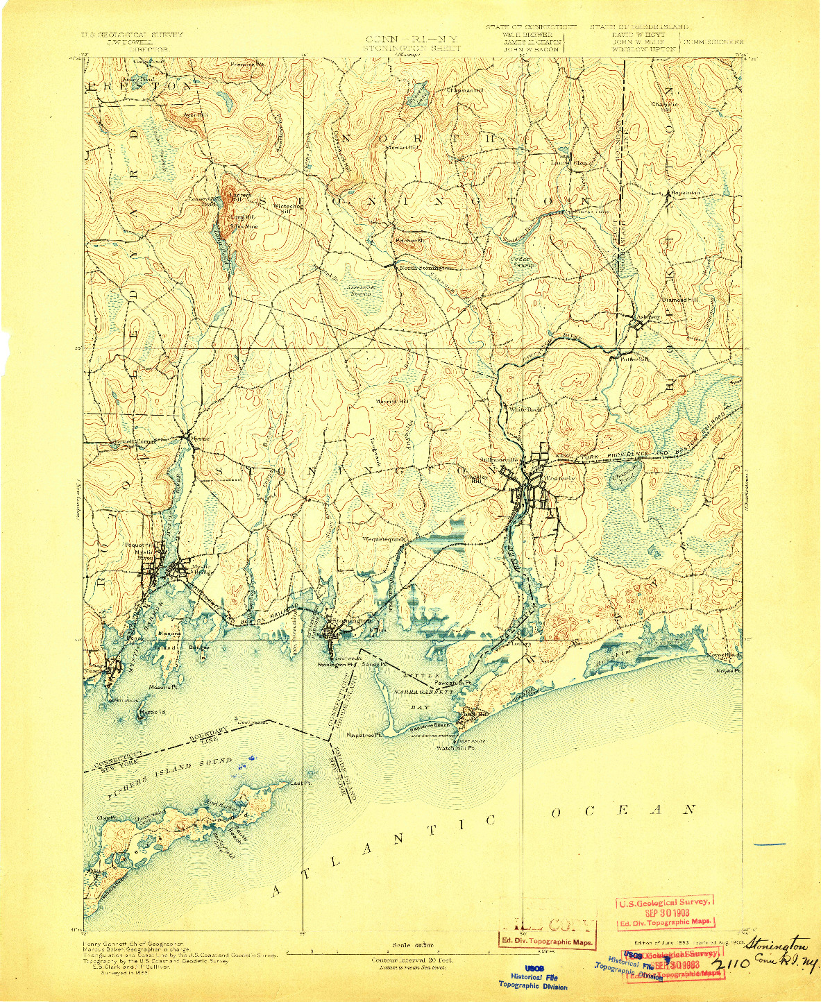 USGS 1:62500-SCALE QUADRANGLE FOR STONINGTON, CT 1893