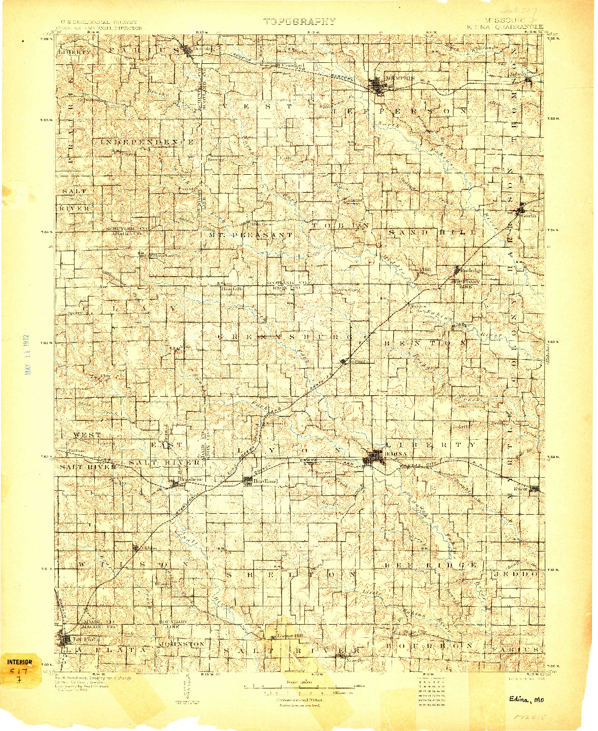 USGS 1:125000-SCALE QUADRANGLE FOR EDINA, MO 1903