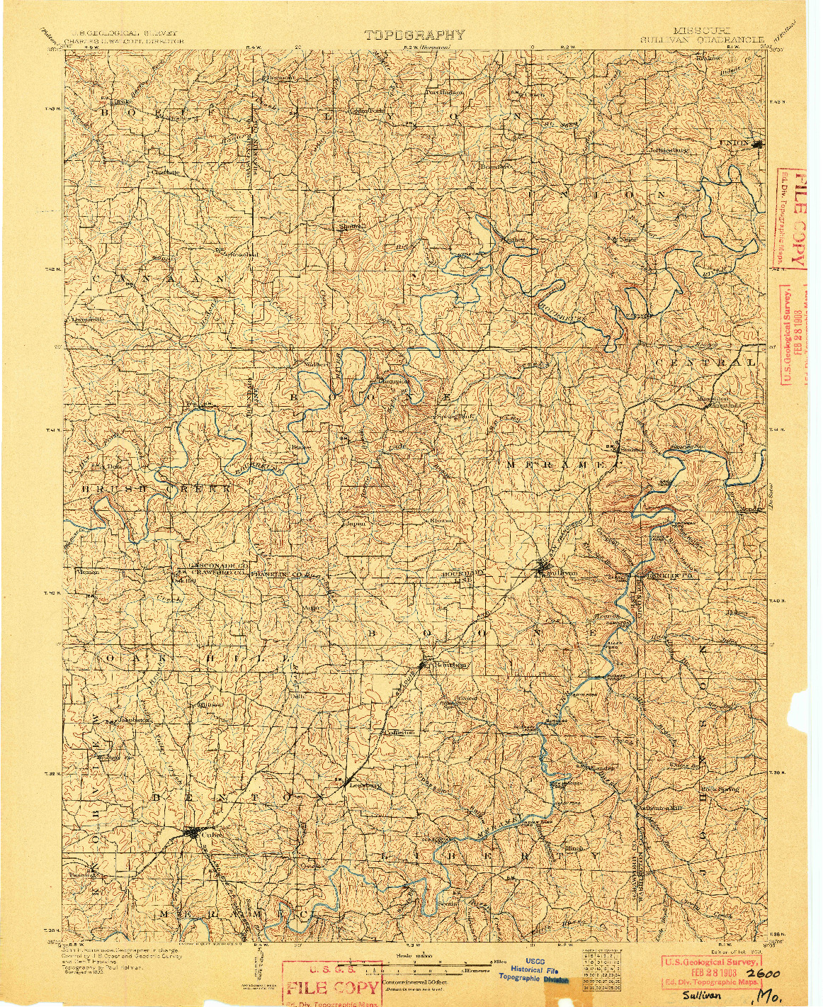 USGS 1:125000-SCALE QUADRANGLE FOR SULLIVAN, MO 1903