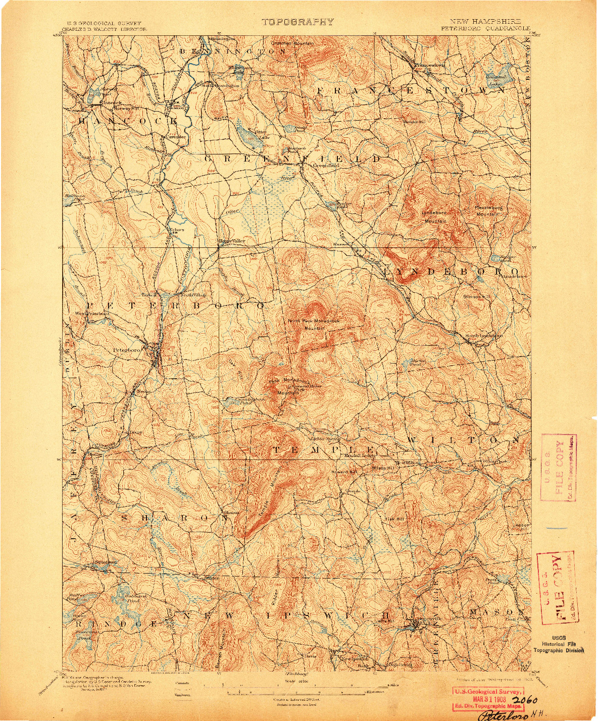 USGS 1:62500-SCALE QUADRANGLE FOR PETERBORO, NH 1900