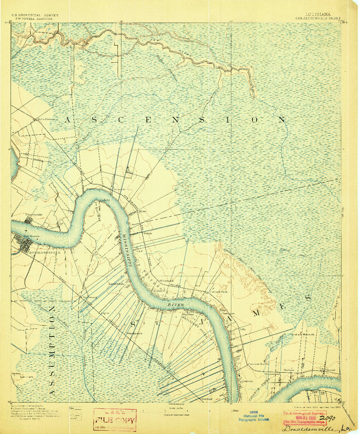 USGS 1:62500-SCALE QUADRANGLE FOR DONALDSONVILLE, LA 1892