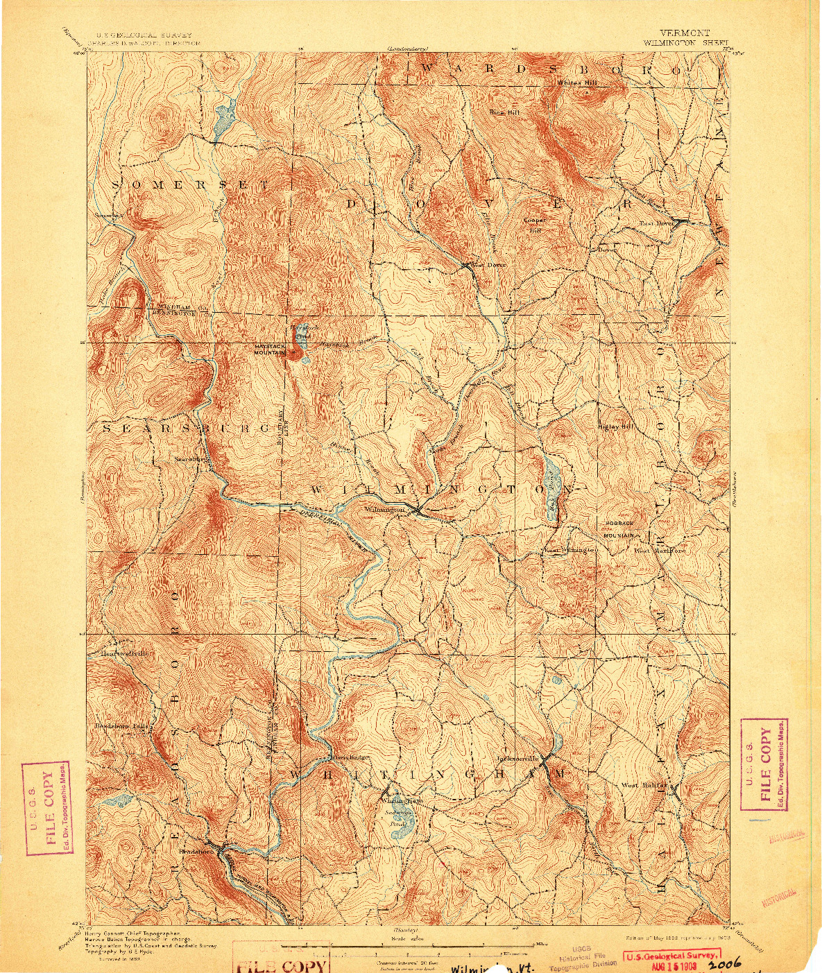 USGS 1:62500-SCALE QUADRANGLE FOR WILMINGTON, VT 1889