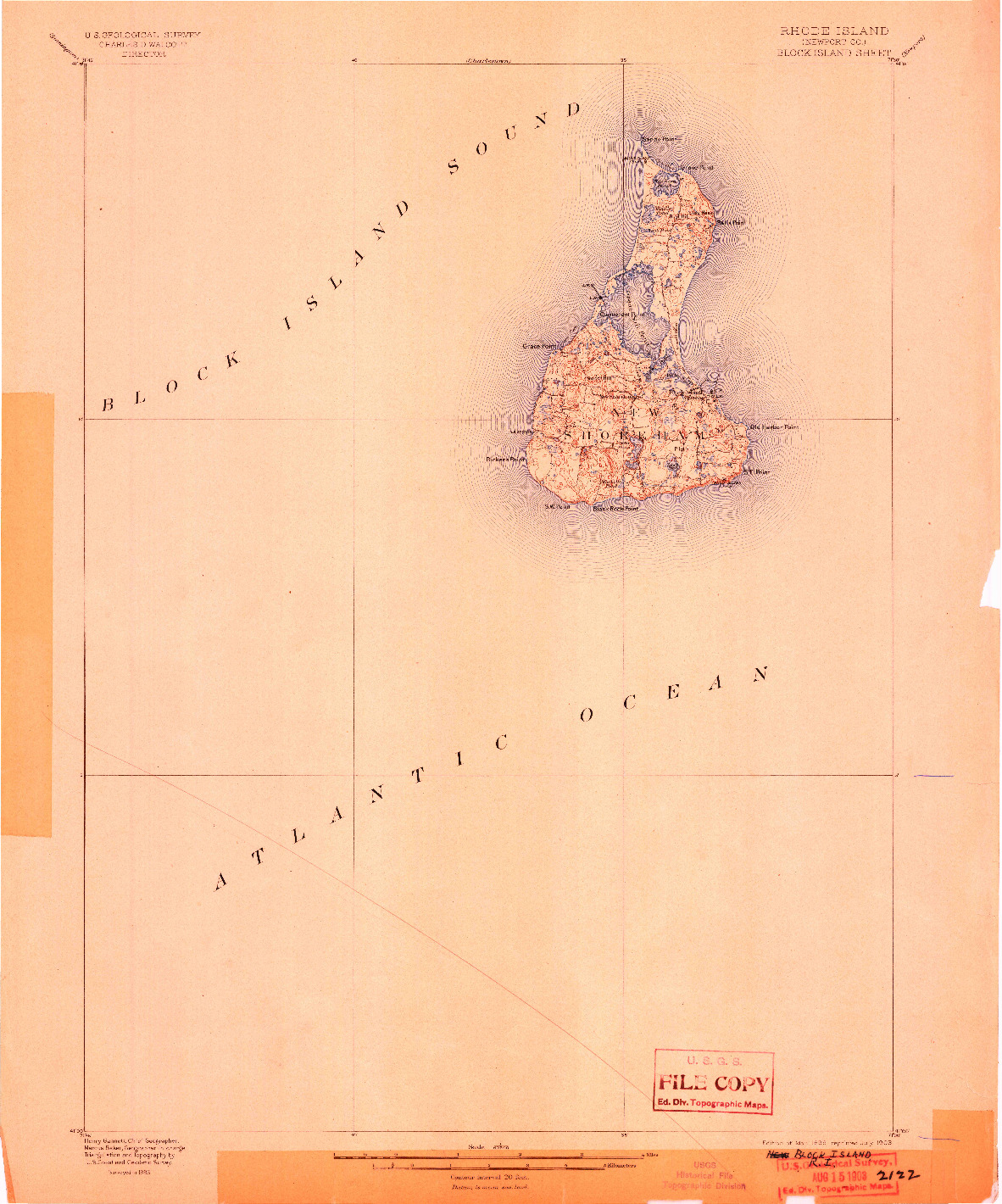 USGS 1:62500-SCALE QUADRANGLE FOR BLOCK ISLAND, RI 1899