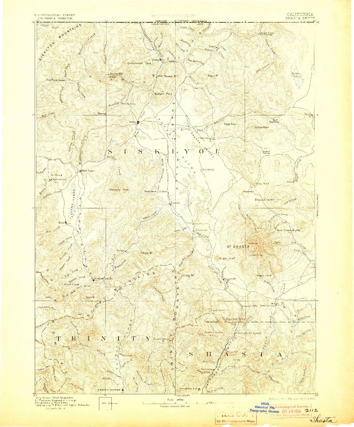 USGS 1:250000-SCALE QUADRANGLE FOR SHASTA, CA 1894