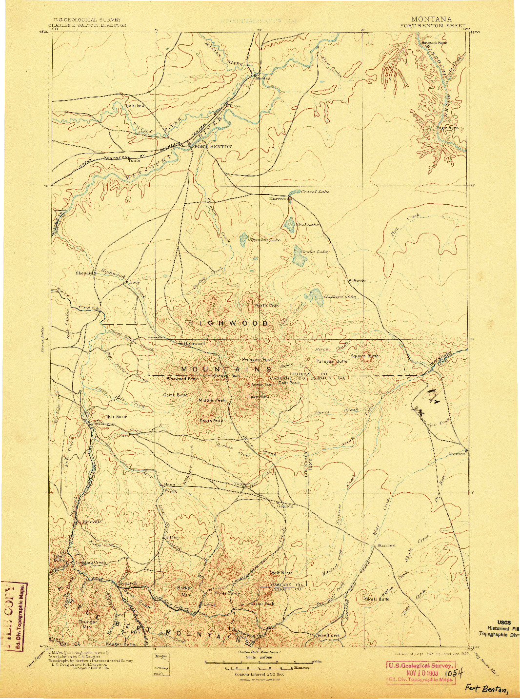 USGS 1:250000-SCALE QUADRANGLE FOR FORT BENTON, MT 1897