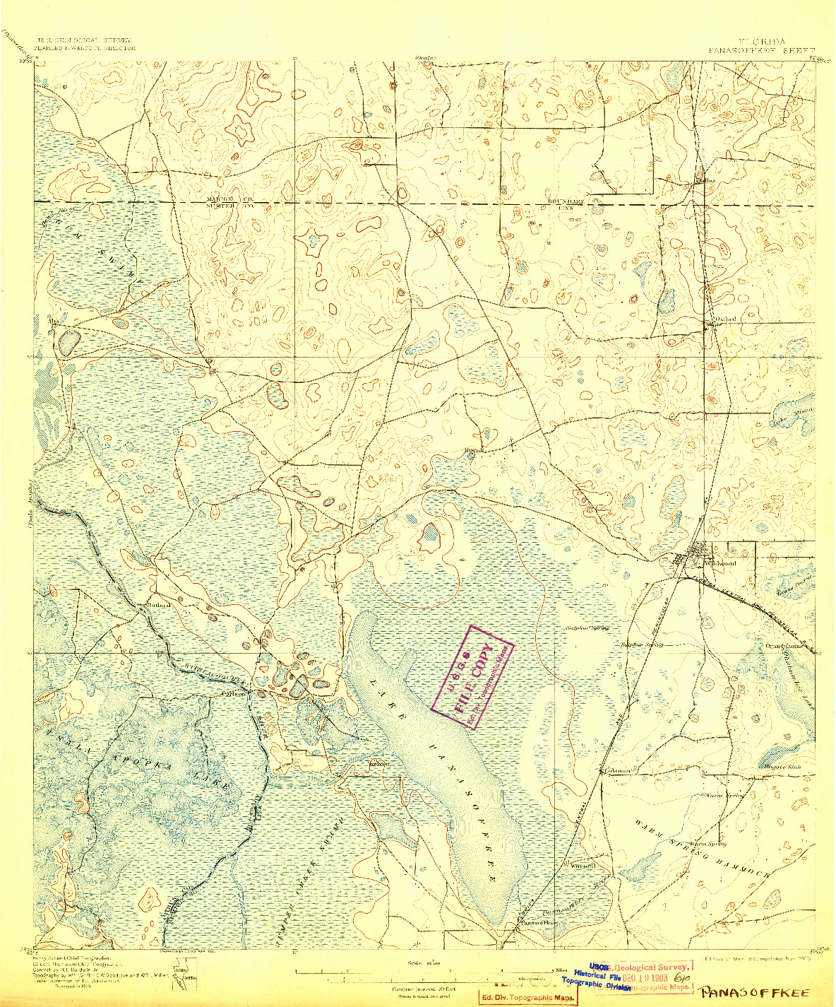 USGS 1:62500-SCALE QUADRANGLE FOR PANASOFFKEE, FL 1895