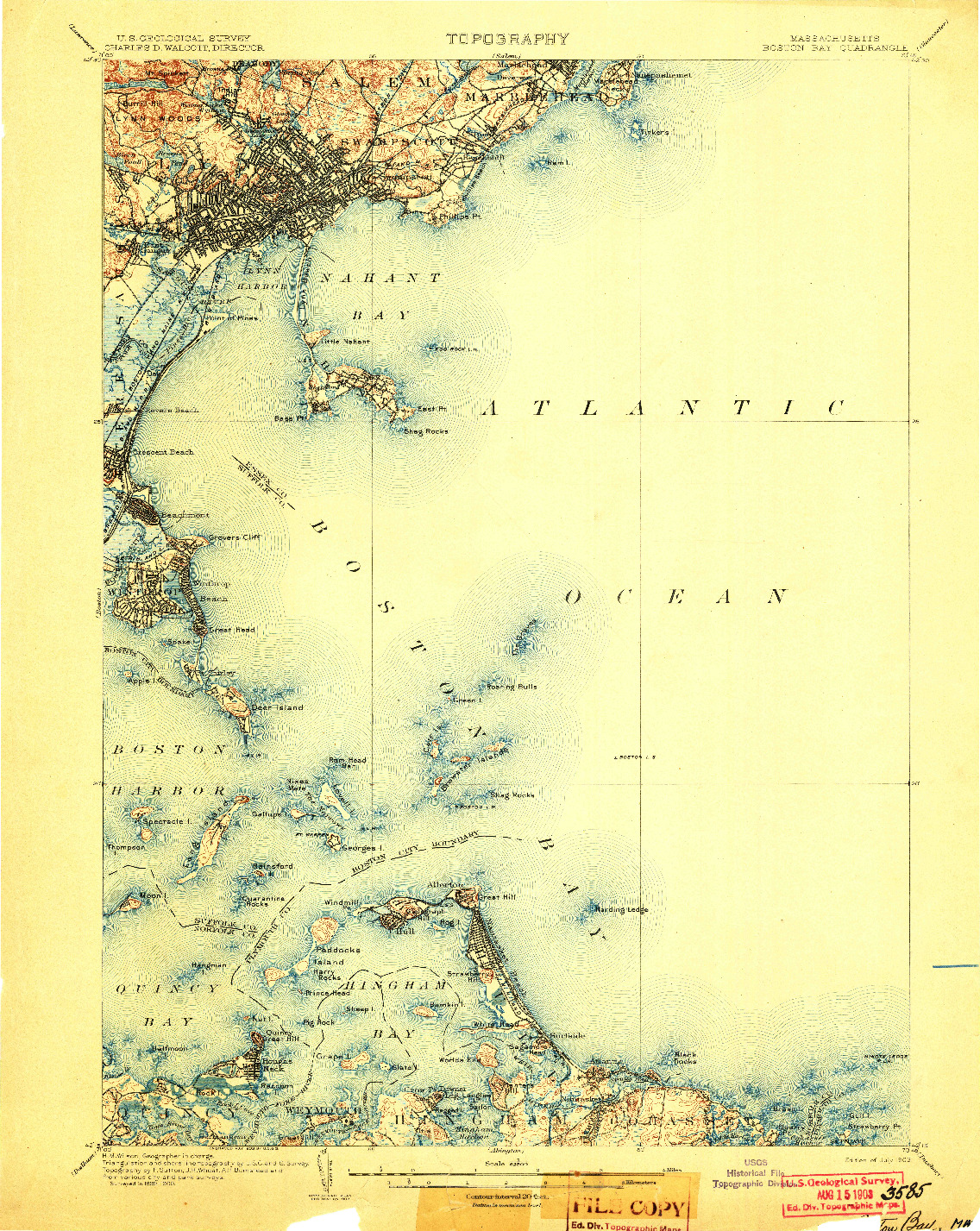 USGS 1:62500-SCALE QUADRANGLE FOR BOSTON BAY, MA 1903