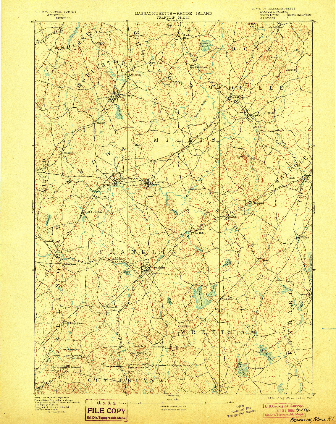 USGS 1:62500-SCALE QUADRANGLE FOR FRANKLIN, MA 1893