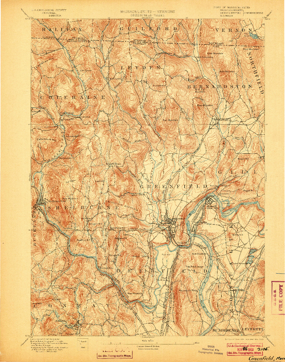 USGS 1:62500-SCALE QUADRANGLE FOR GREENFIELD, MA 1894