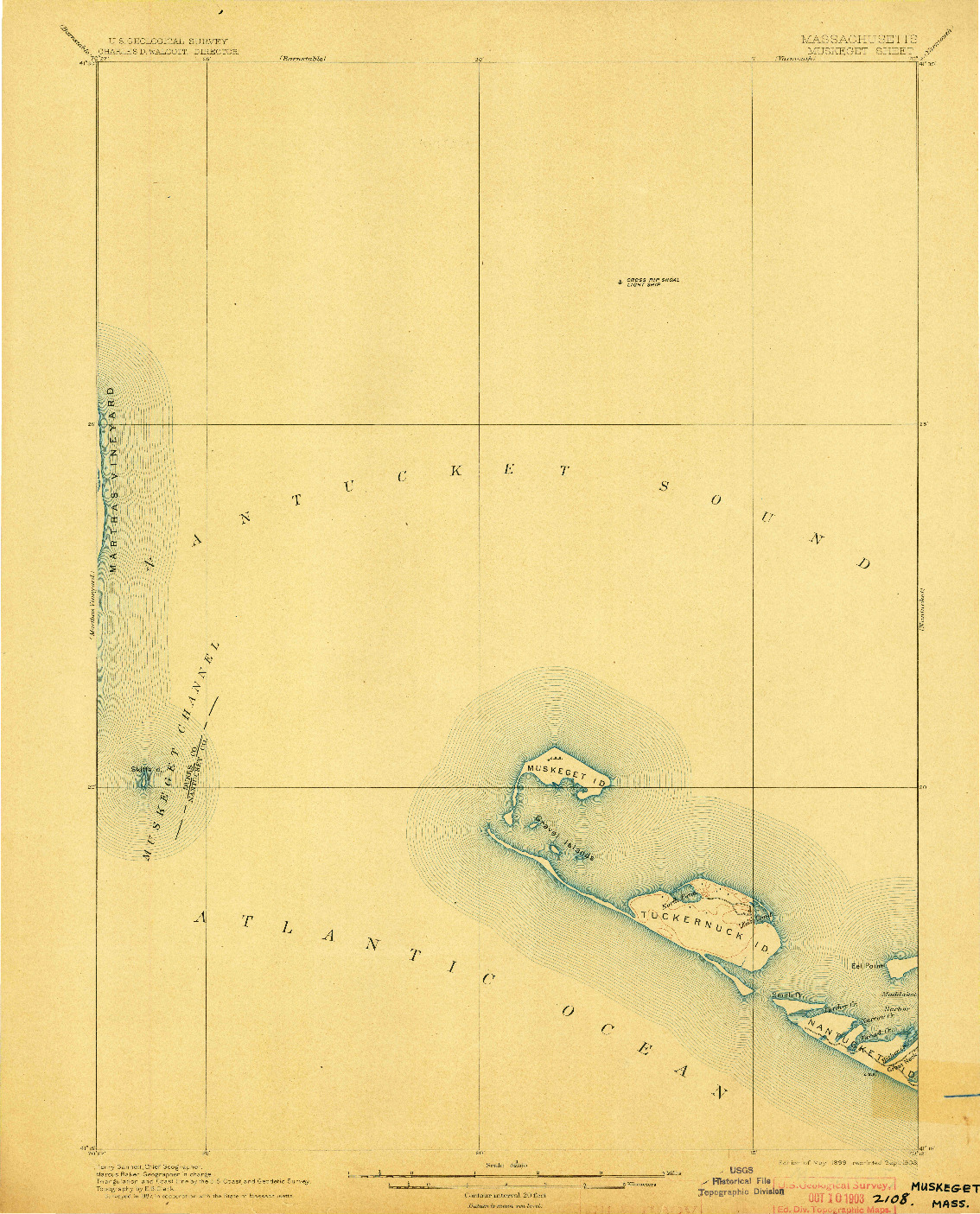 USGS 1:62500-SCALE QUADRANGLE FOR MUSKEGET, MA 1899