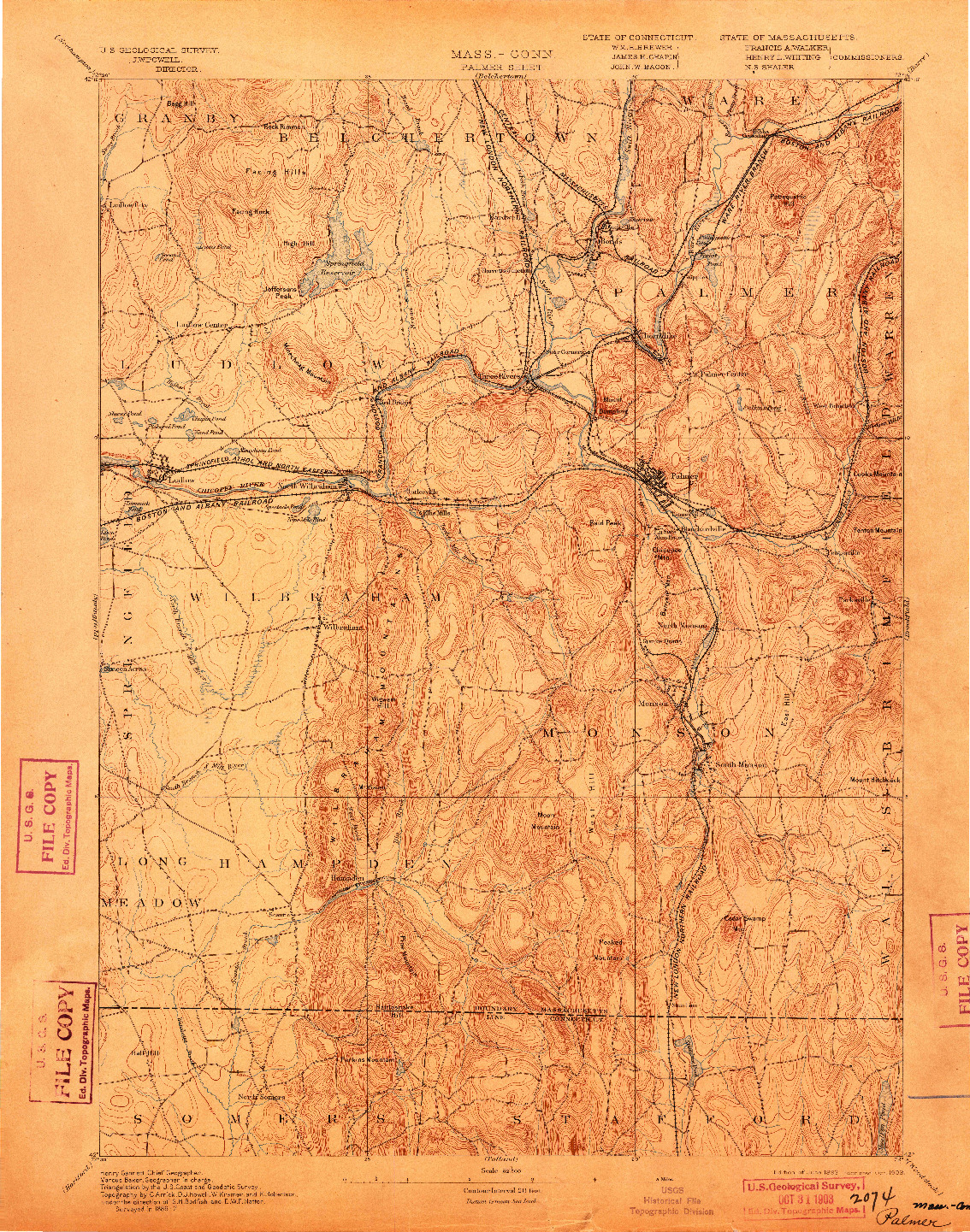 USGS 1:62500-SCALE QUADRANGLE FOR PALMER, MA 1893