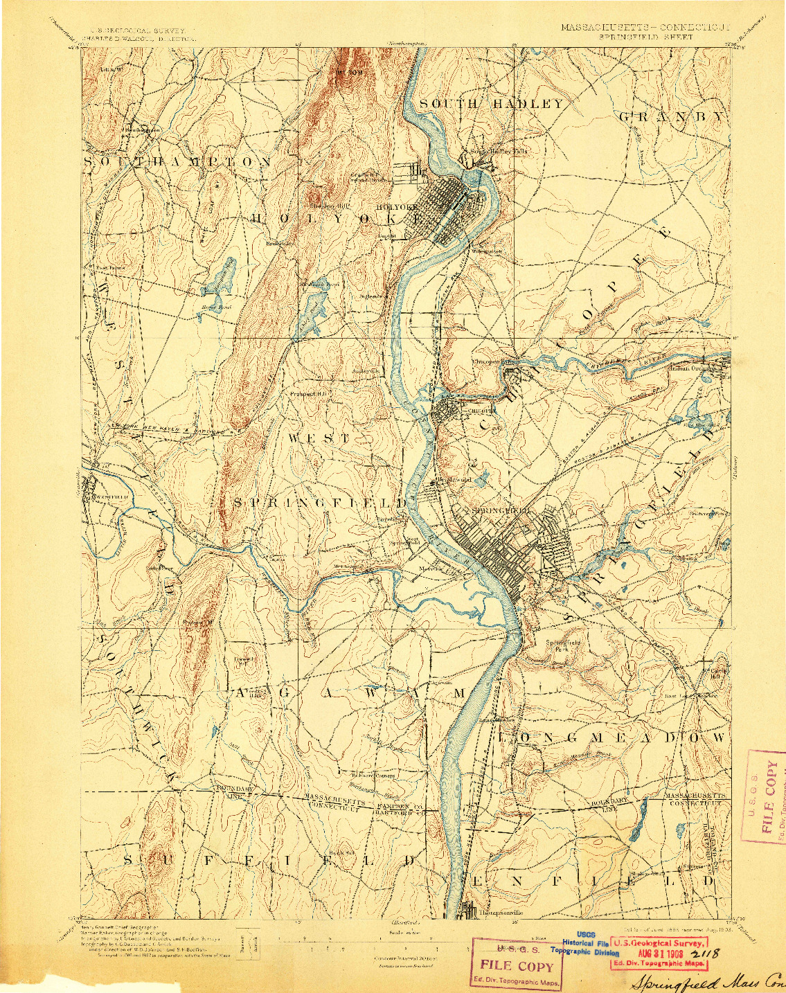 USGS 1:62500-SCALE QUADRANGLE FOR SPRINGFIELD, MA 1895