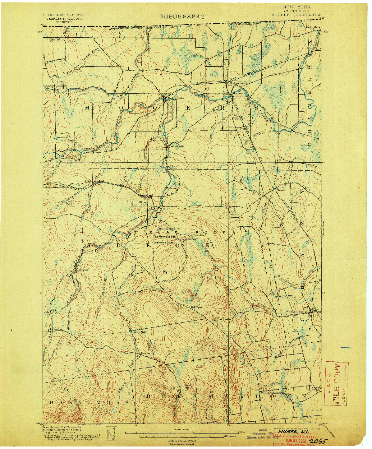 USGS 1:62500-SCALE QUADRANGLE FOR MOOERS, NY 1899