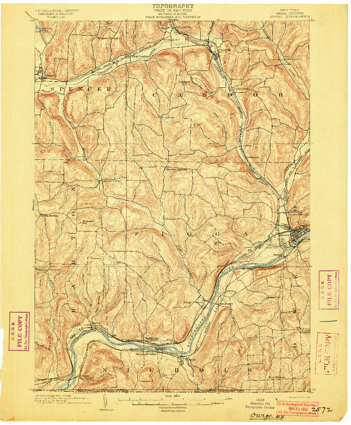 USGS 1:62500-SCALE QUADRANGLE FOR OWEGO, NY 1903