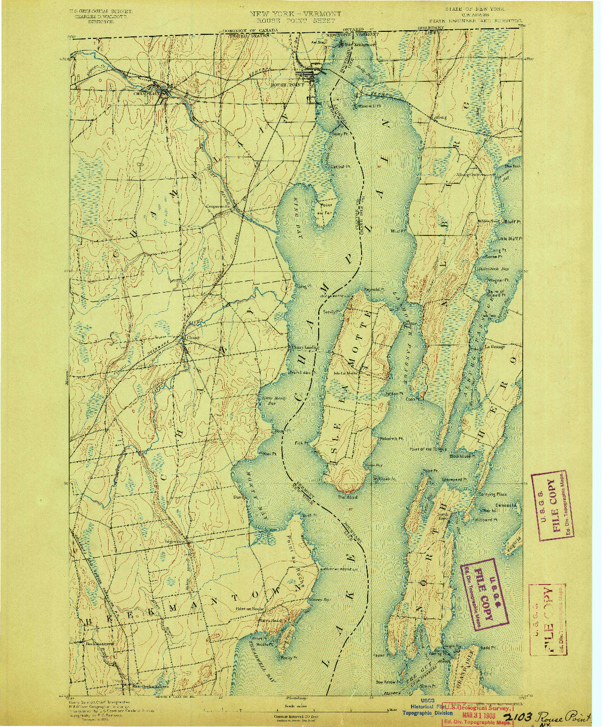 USGS 1:62500-SCALE QUADRANGLE FOR ROUSE POINT, NY 1895