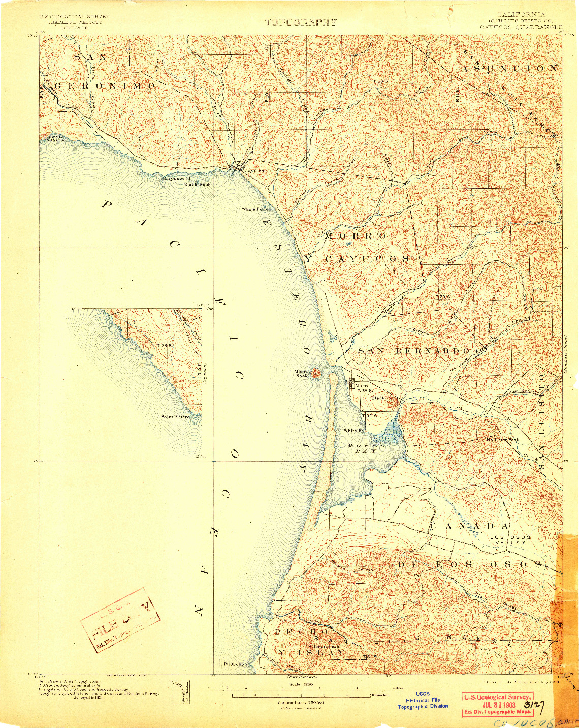 USGS 1:62500-SCALE QUADRANGLE FOR CAYUCOS, CA 1897