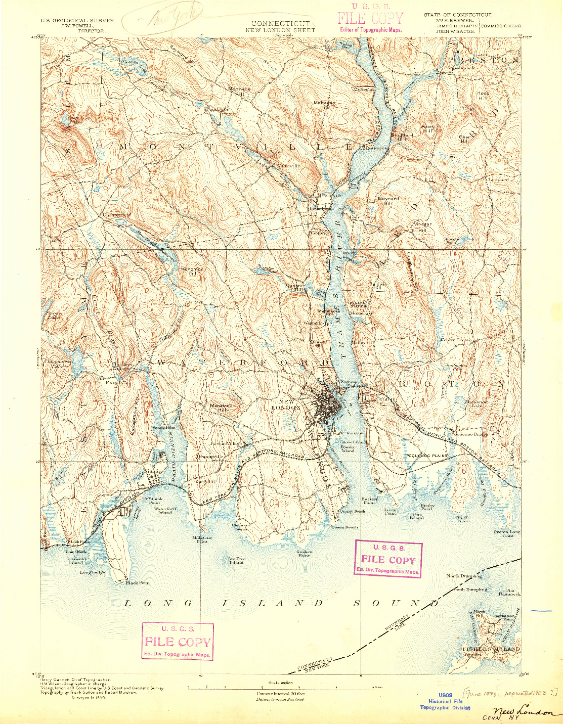 USGS 1:62500-SCALE QUADRANGLE FOR NEW LONDON, CT 1893