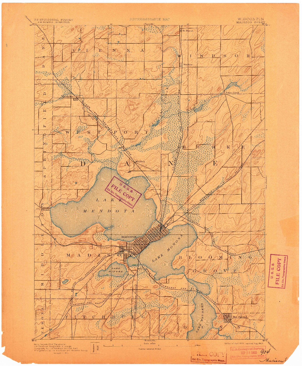 USGS 1:62500-SCALE QUADRANGLE FOR MADISON, WI 1892