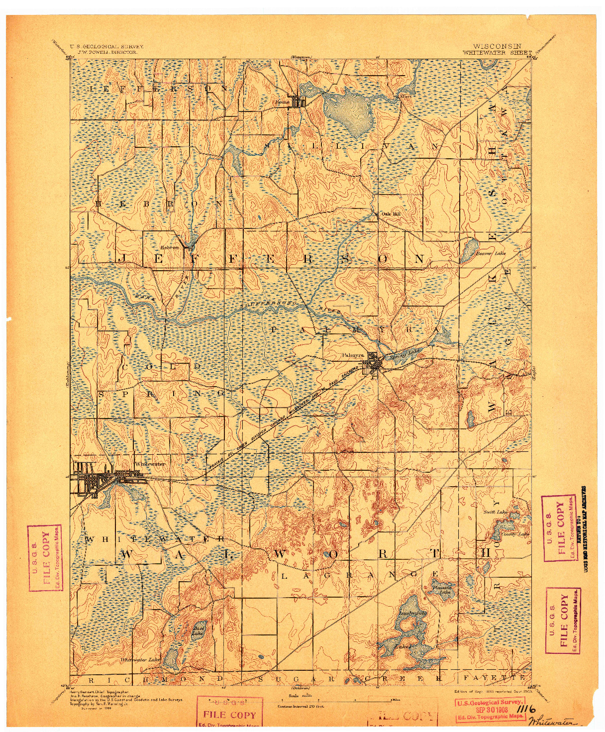 USGS 1:62500-SCALE QUADRANGLE FOR WHITEWATER, WI 1893
