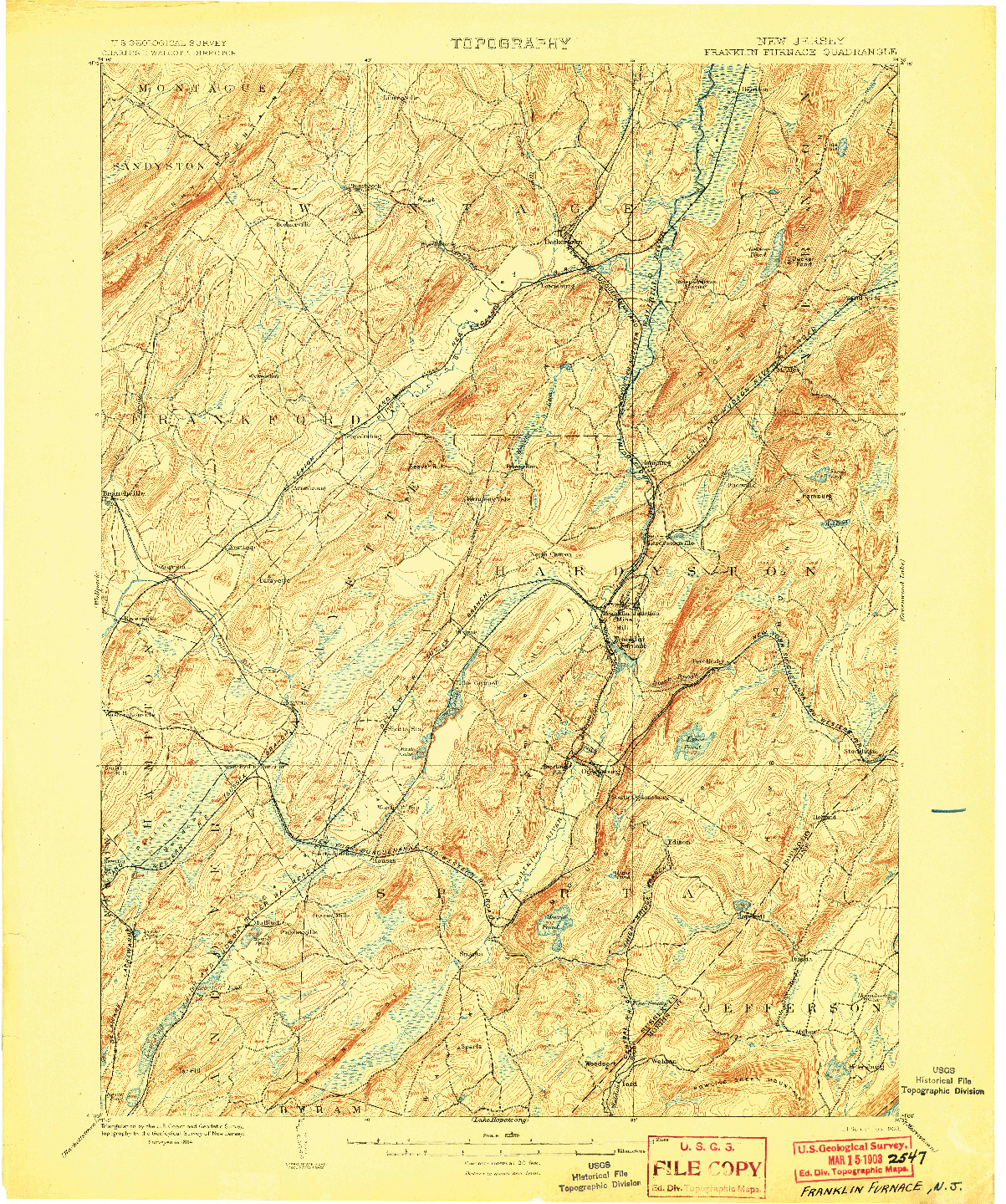 USGS 1:62500-SCALE QUADRANGLE FOR FRANKLIN FURNACE, NJ 1903