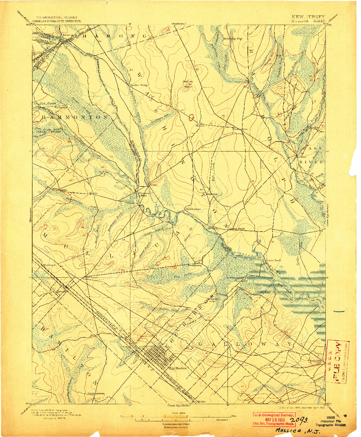 USGS 1:62500-SCALE QUADRANGLE FOR MULLICA, NJ 1898