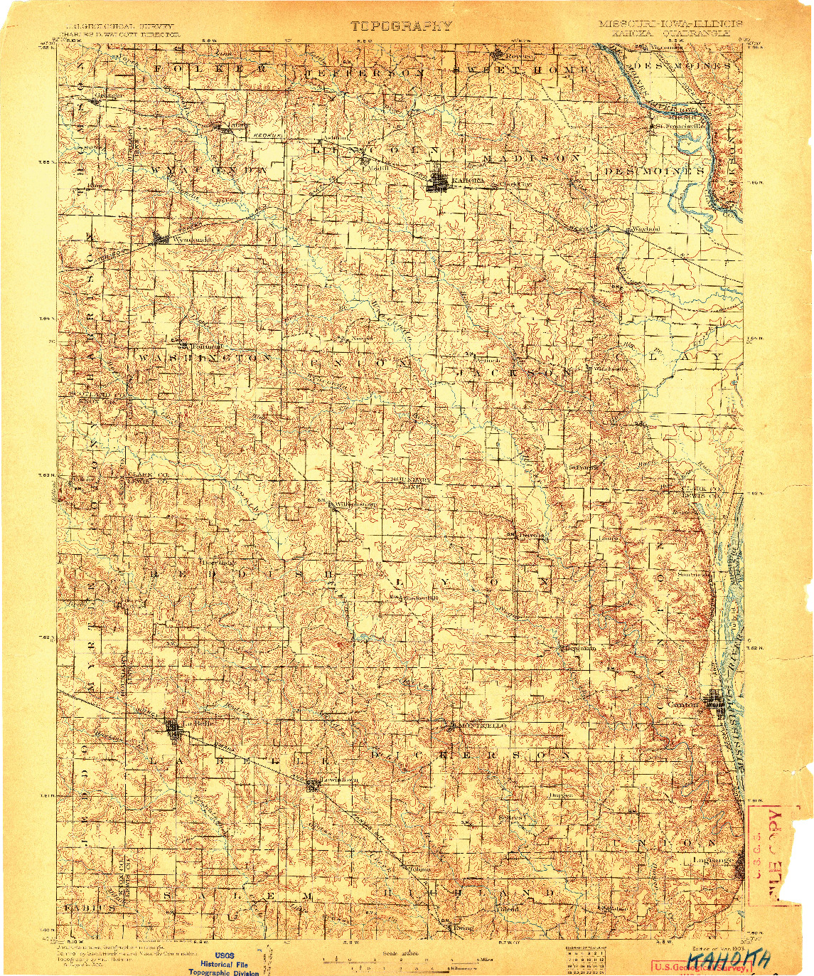 USGS 1:125000-SCALE QUADRANGLE FOR KAHOKA, MO 1903