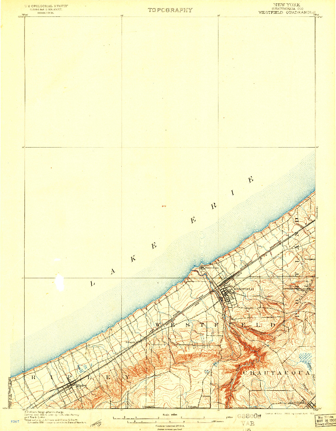 USGS 1:62500-SCALE QUADRANGLE FOR WESTFIELD, NY 1899