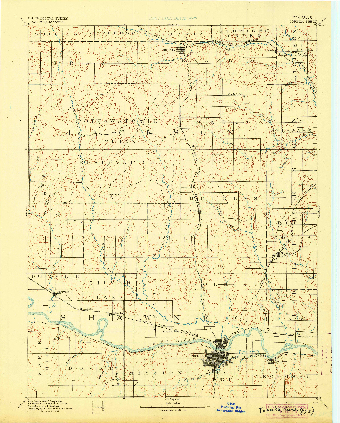 USGS 1:125000-SCALE QUADRANGLE FOR TOPEKA, KS 1894