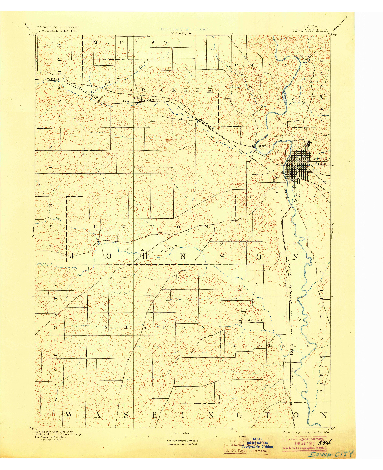 USGS 1:62500-SCALE QUADRANGLE FOR IOWA CITY, IA 1891