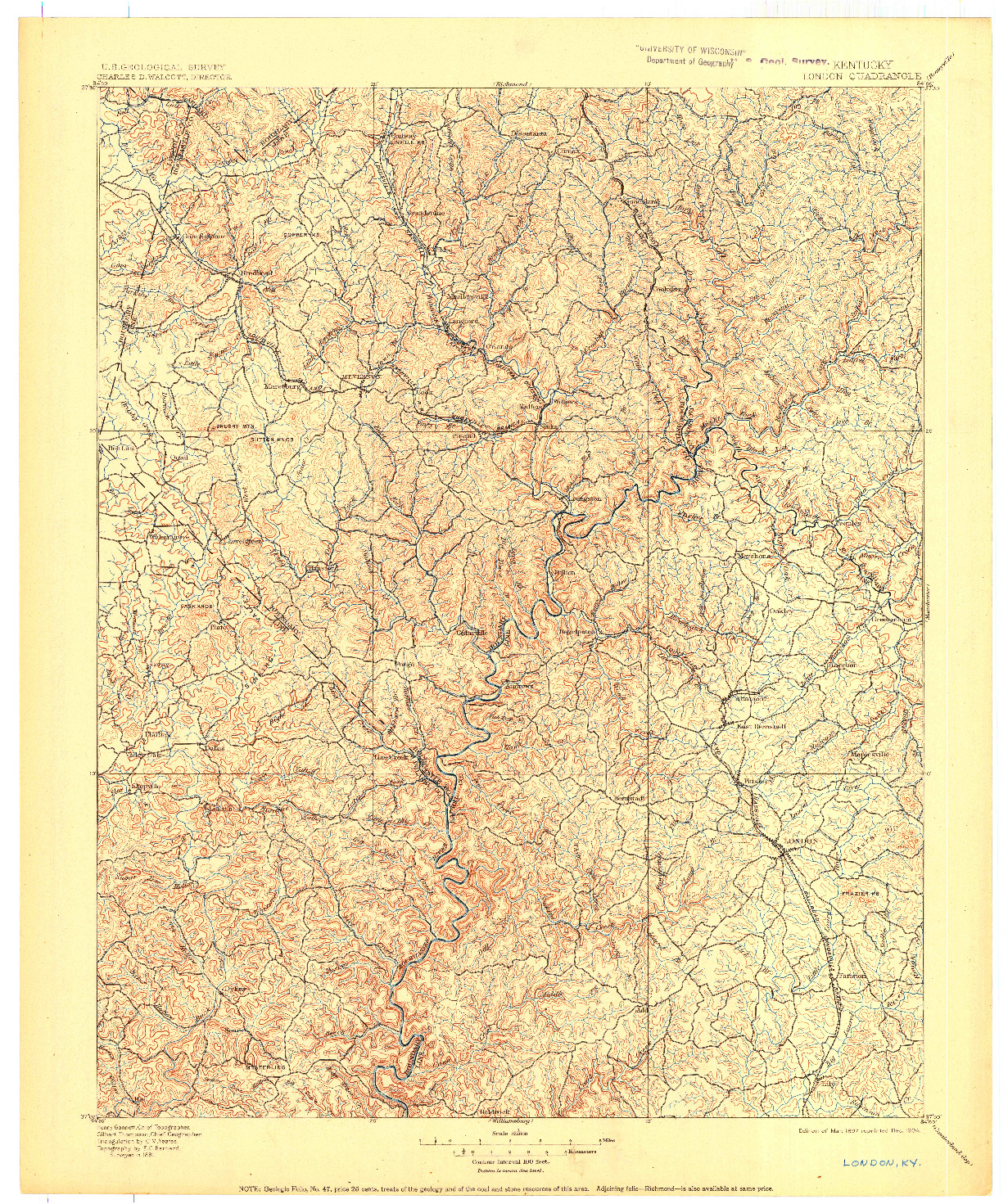 USGS 1:125000-SCALE QUADRANGLE FOR LONDON, KY 1897