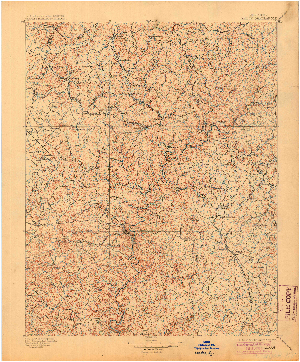 USGS 1:125000-SCALE QUADRANGLE FOR LONDON, KY 1897