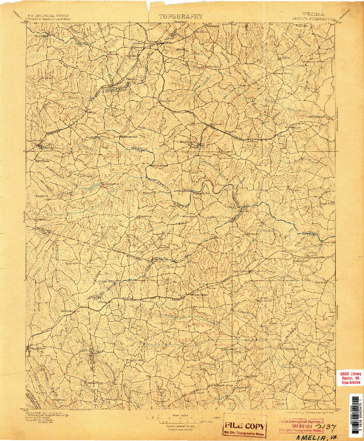 USGS 1:125000-SCALE QUADRANGLE FOR AMELIA, VA 1897