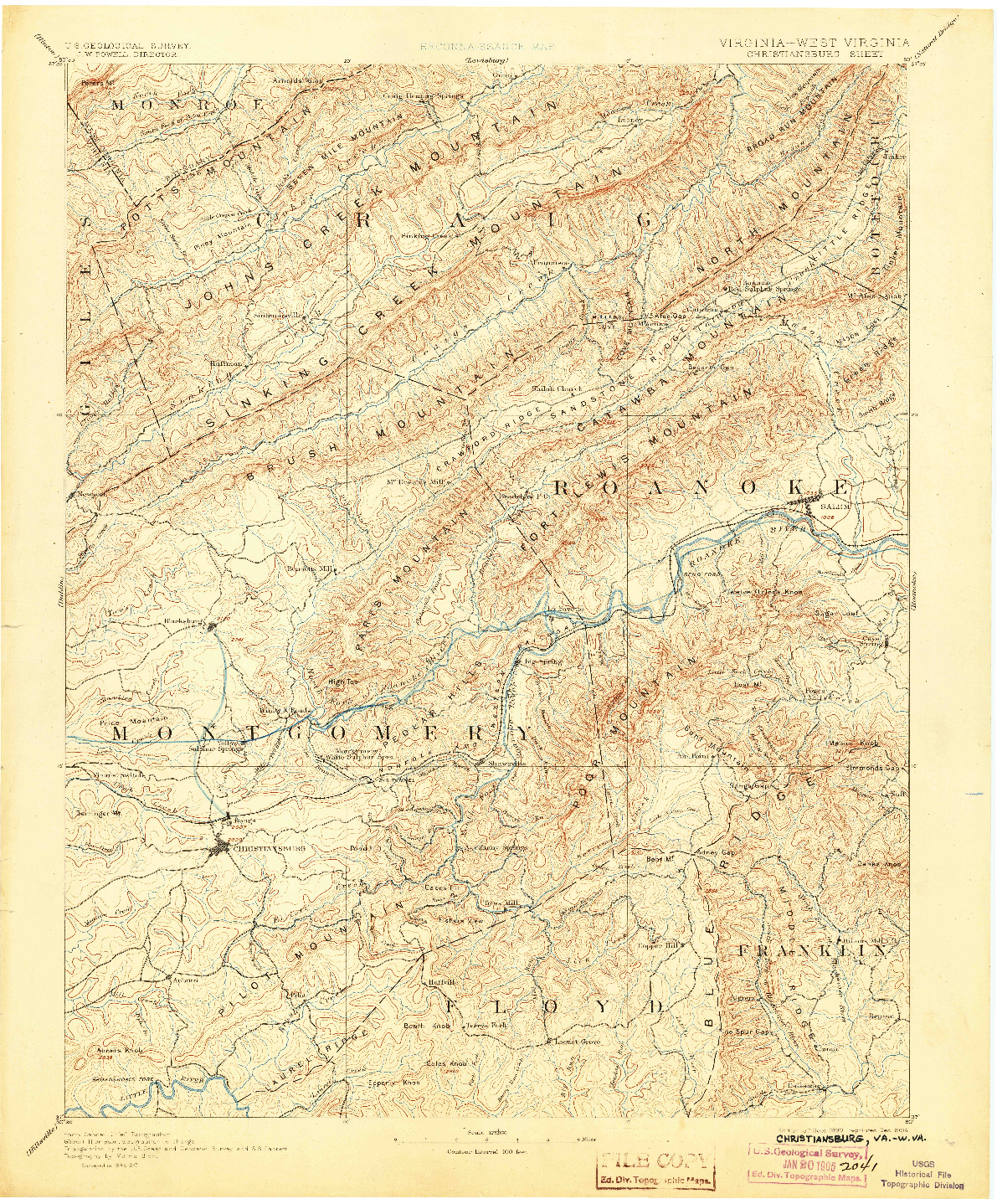 USGS 1:125000-SCALE QUADRANGLE FOR CHRISTIANSBURG, VA 1890