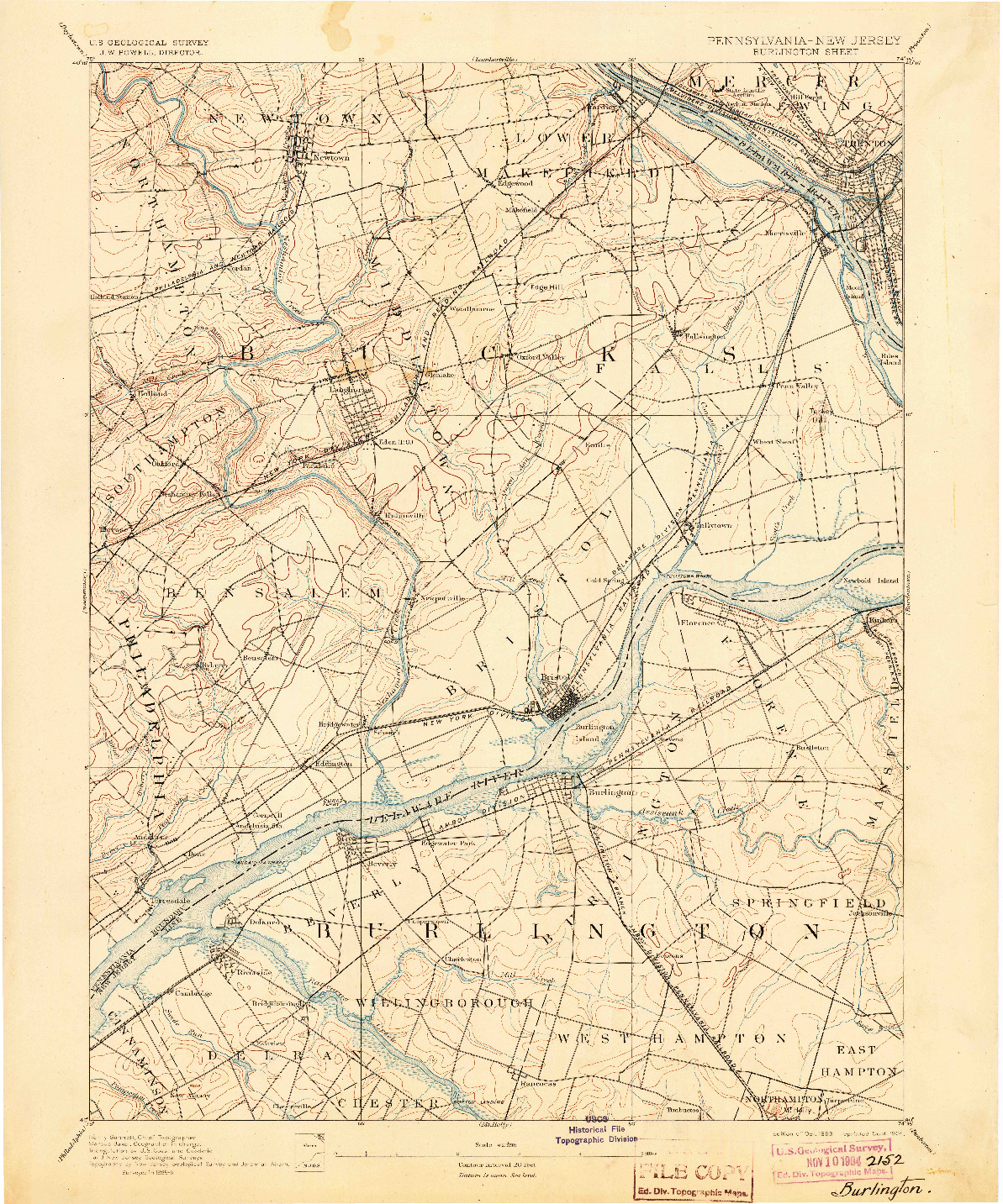 USGS 1:62500-SCALE QUADRANGLE FOR BURLINGTON, PA 1893