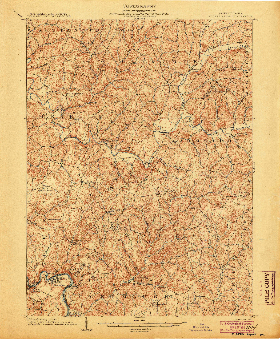 USGS 1:62500-SCALE QUADRANGLE FOR ELDERS RIDGE, PA 1904