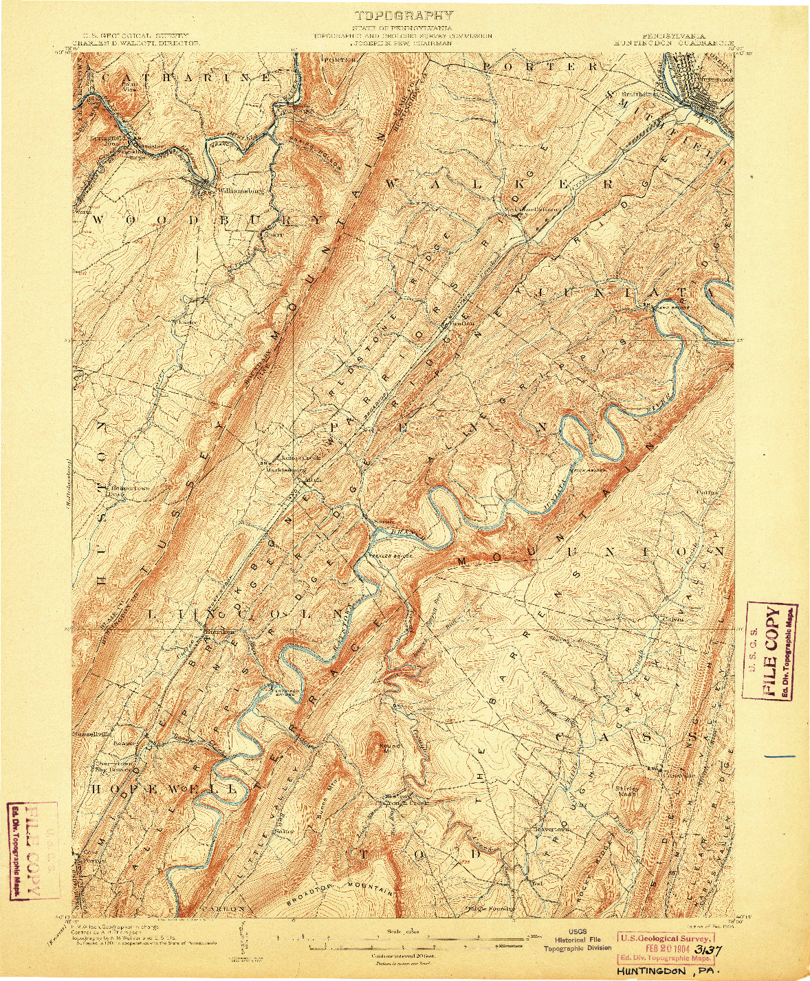 USGS 1:62500-SCALE QUADRANGLE FOR HUNTINGDON, PA 1904